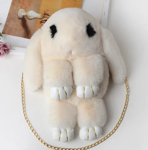 Sac-peluche lapin avec bandoulière, de couleur beige