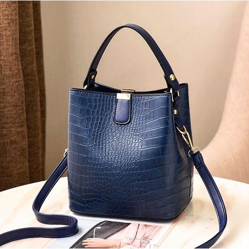 Sac seau à motif crocodile, en simili-cuir bleu