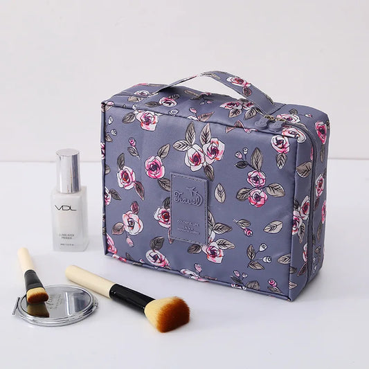 Trousse de maquillage de voyage, mauve, à motif floral