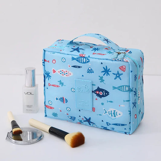 Trousse de maquillage de voyage, bleu ciel, à motif marin