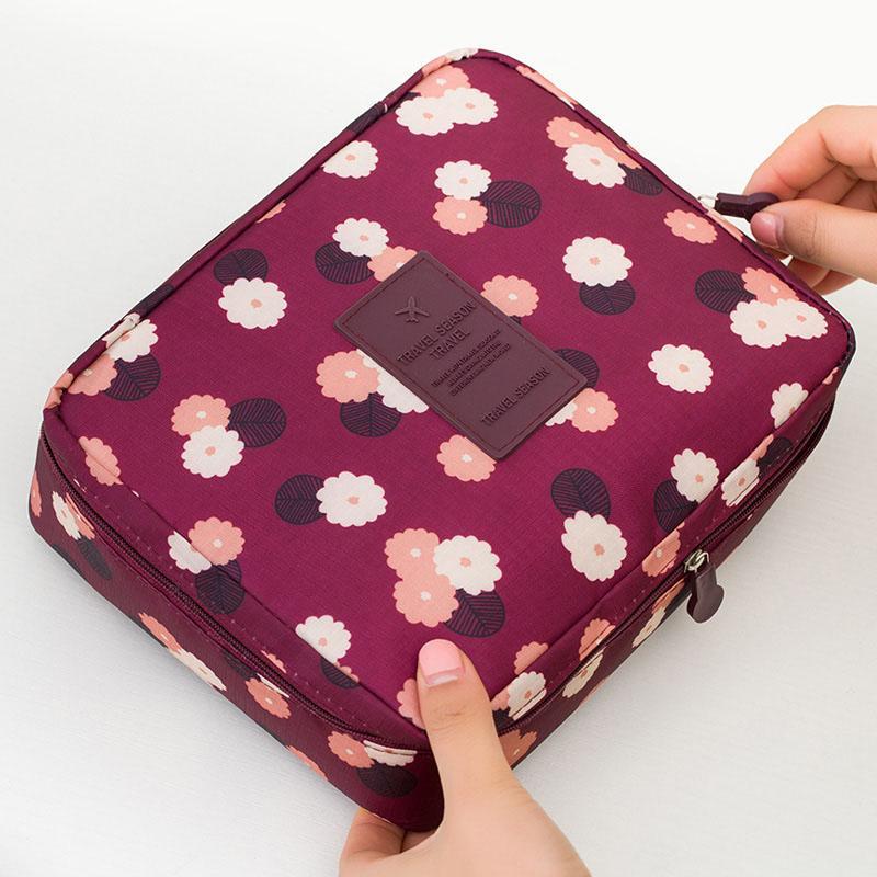 Trousse de maquillage de voyage, violette, à motif fleuri