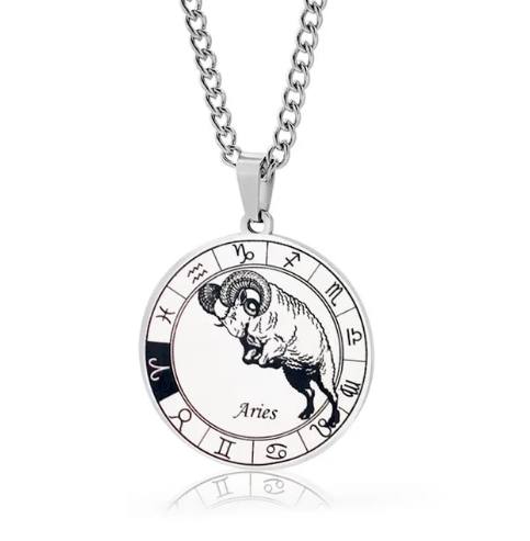 Collier Signe astrologique pour hommes, bijou en acier inoxydable argenté