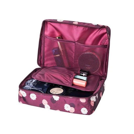 Trousse de maquillage de voyage, violette, à motif fleuri