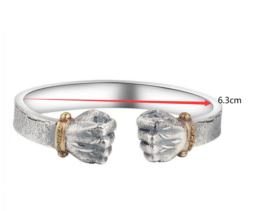 Bracelet Poings, bijou punk pour hommes, en plaqué or et argent