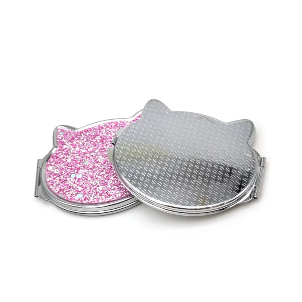 Petit miroir pliant double face, design tête de chat, rose