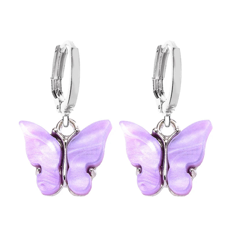 Boucles d'oreilles Papillons mauves, bijou en acier inoxydable et en acrylique