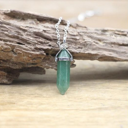 Collier avec pendentif en pierre naturelle Aventurine verte, bijou chakra