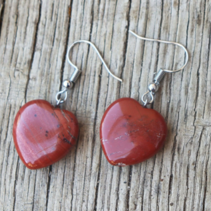 Boucles d'oreilles coeurs en jaspe rouge, bijou en pierre naturelle