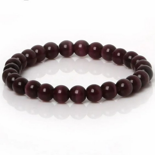 Bracelet spirituel, perles Oeil de Chat mauve foncé, bijou chakra