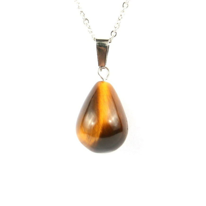 Collier pendentif Oeil de Tigre, bijou en acier inoxydable