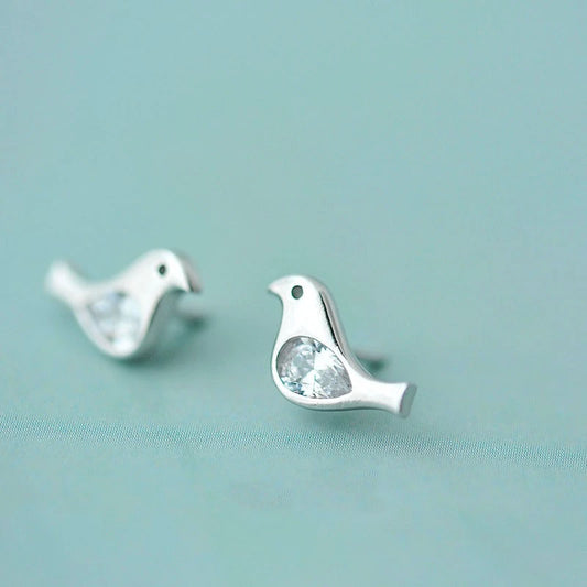 boucles d'oreilles oiseaux avec zircon blanc