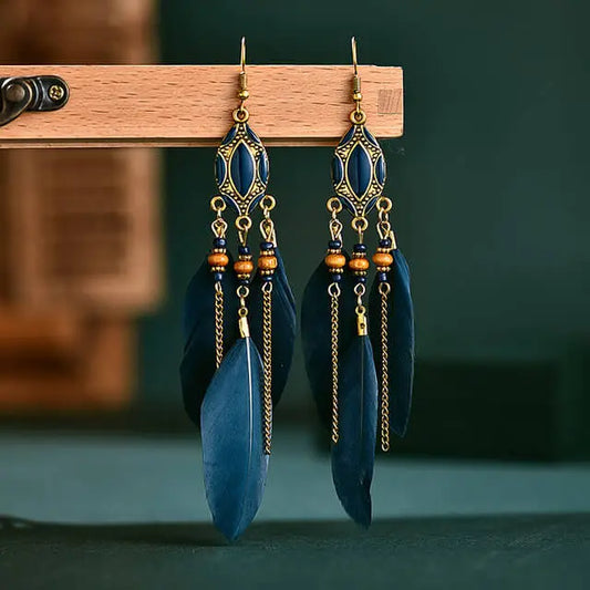 boucles d'oreilles à plumes bleues