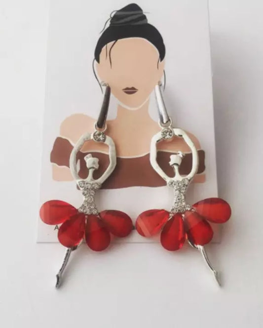 boucles d'oreilles ballerine à robe rouge