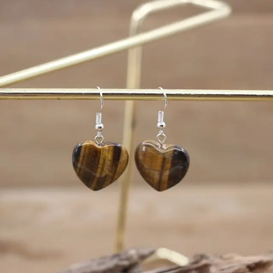 boucles d'oreilles coeurs en pierre naturelle oeil de tigre