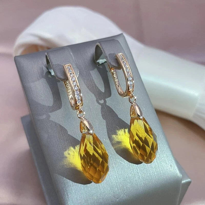 boucles d'oreilles cristal jaune et zircons blancs