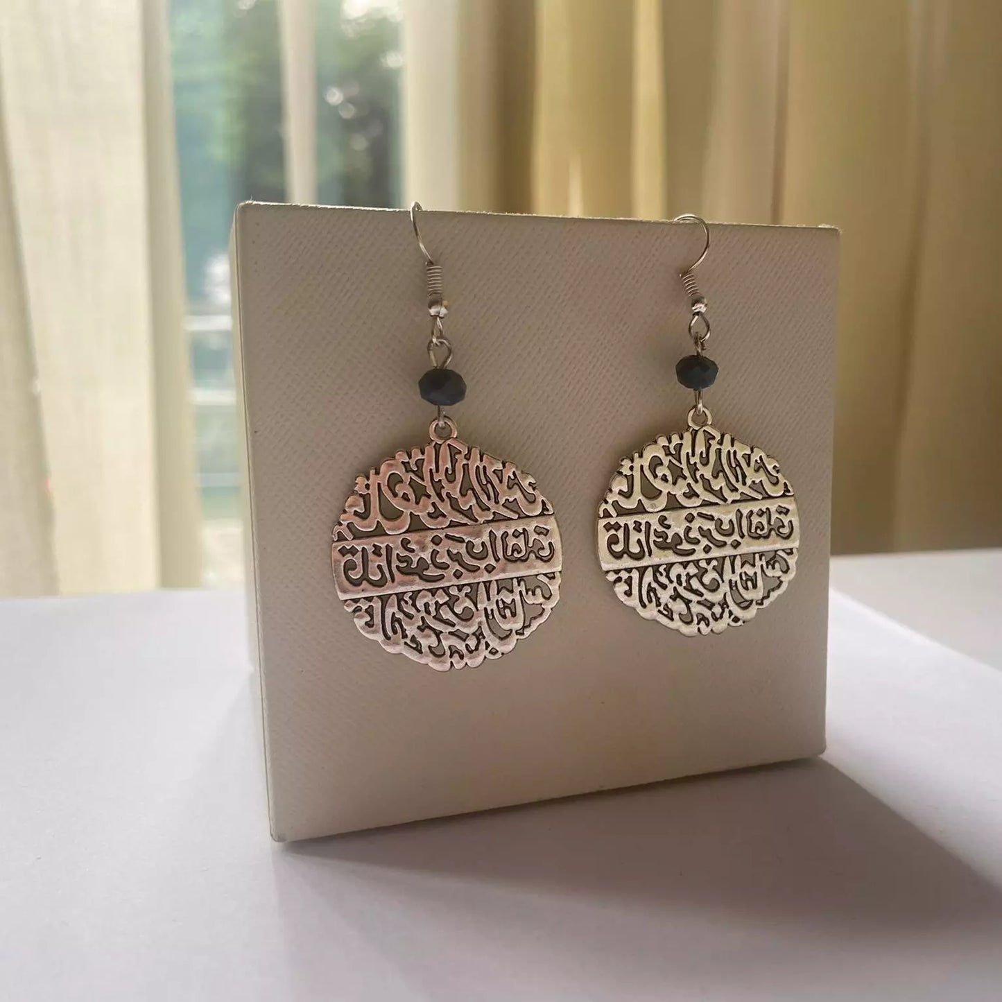 boucles d'oreilles islamiques avec perles bleu gris