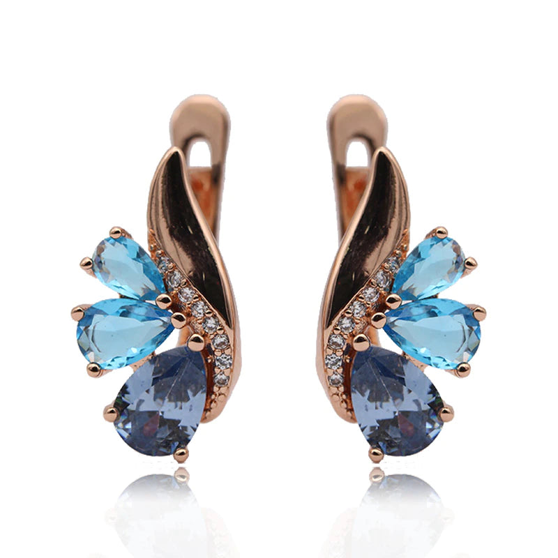 Boucles d'oreilles Zircons blancs et Strass avec dégradé de bleus