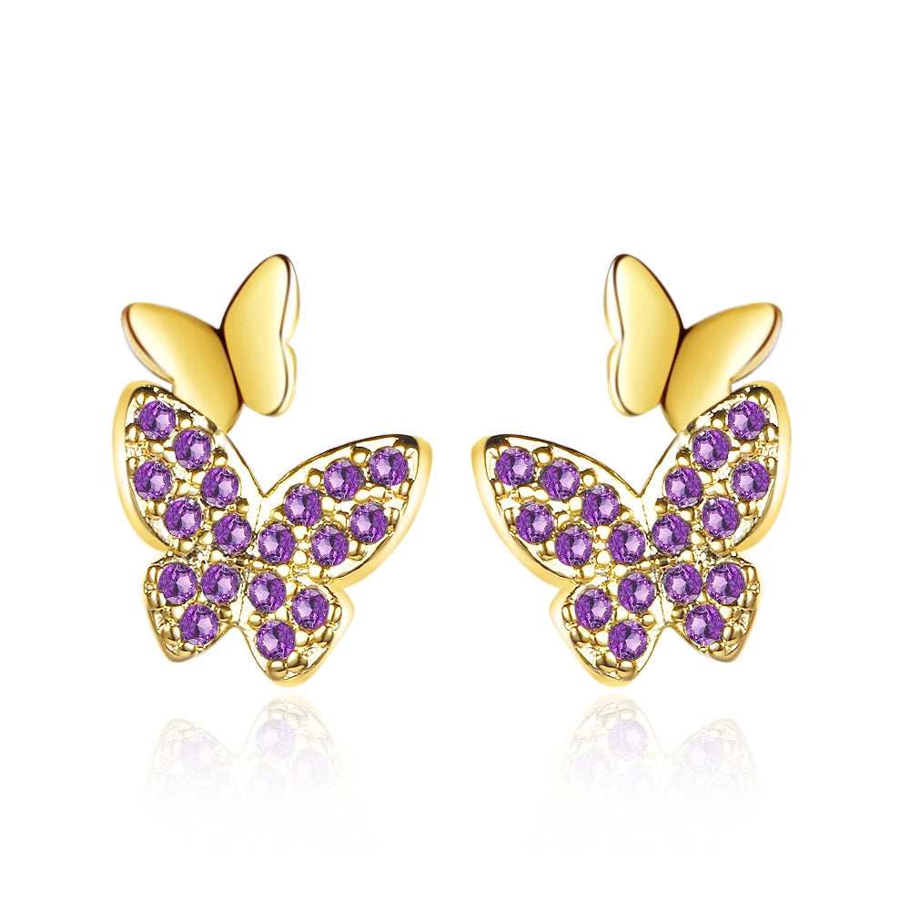 boucles d'oreilles papillons avec zircons mauves