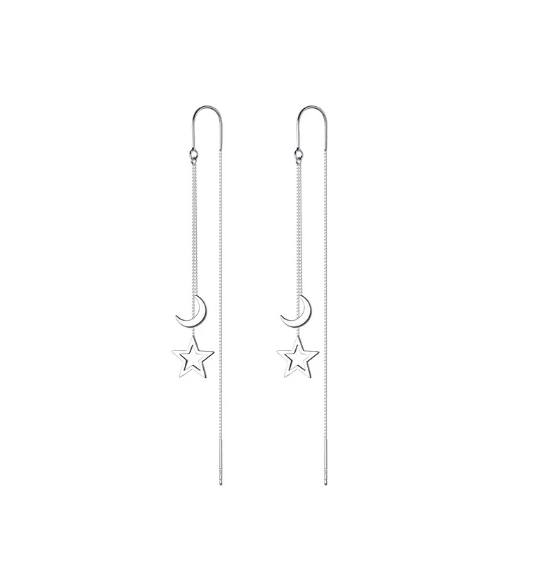 Boucles d'oreilles pendantes Astres, bijou en plaqué argent