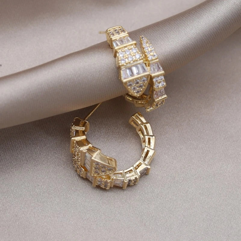 Boucles d'oreilles Serpent avec zircons blancs, bijou en plaqué or