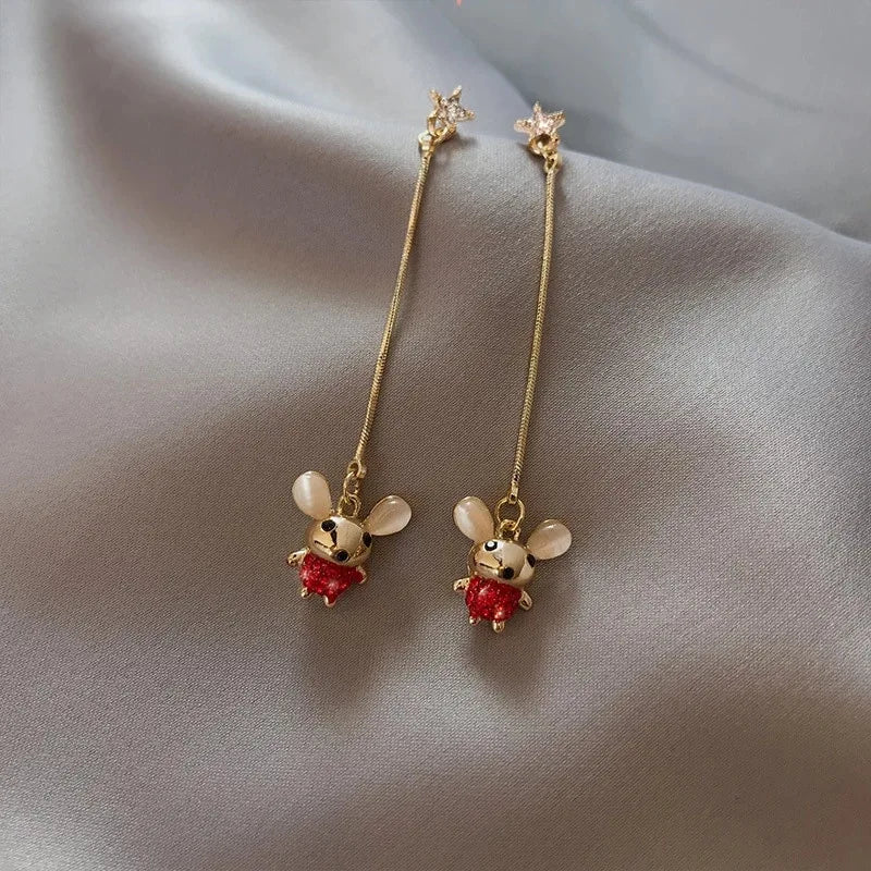 boucles d'oreilles à zircons souris rouges