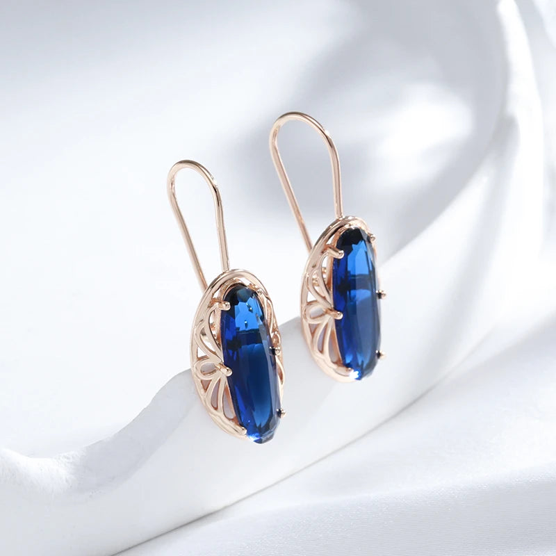 Boucles d'oreilles Zircons bleus, bijou en plaqué or rose