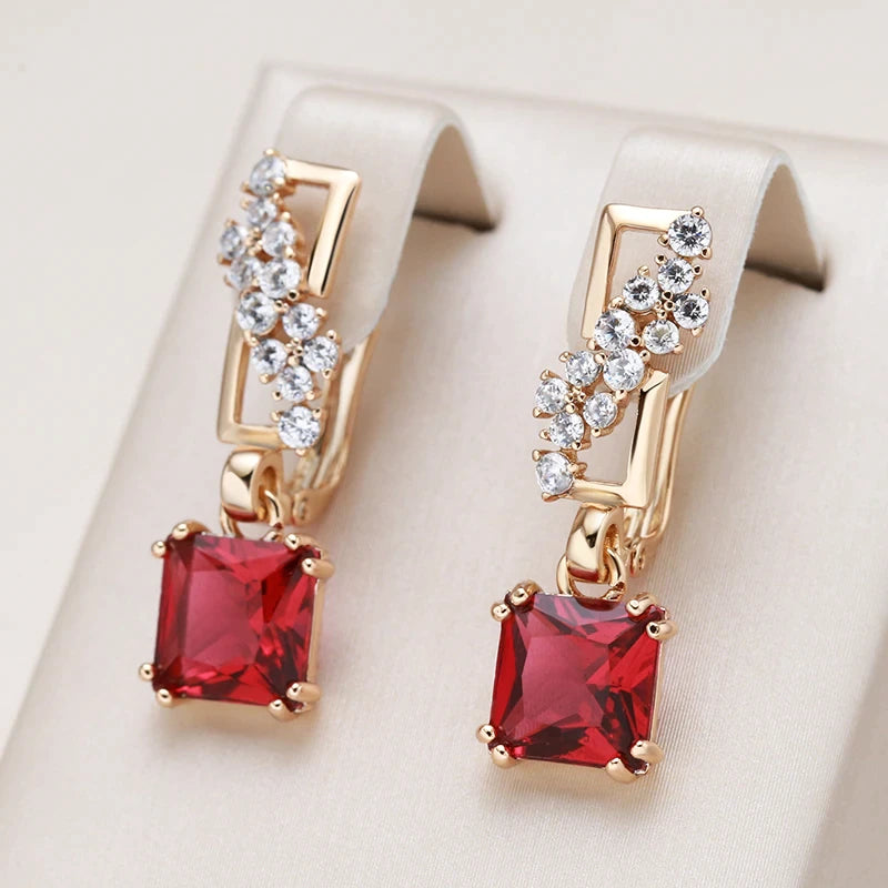 Boucles d'oreilles Zircons rouges et blancs, bijou en plaqué or rose