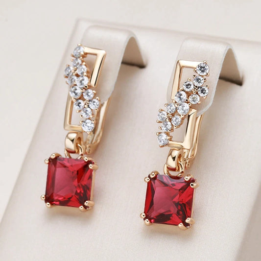 Boucles d'oreilles Zircons rouges et blancs, bijou en plaqué or rose