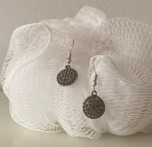 Boucles d'oreilles Zircons gris, bijou en acier inoxydable