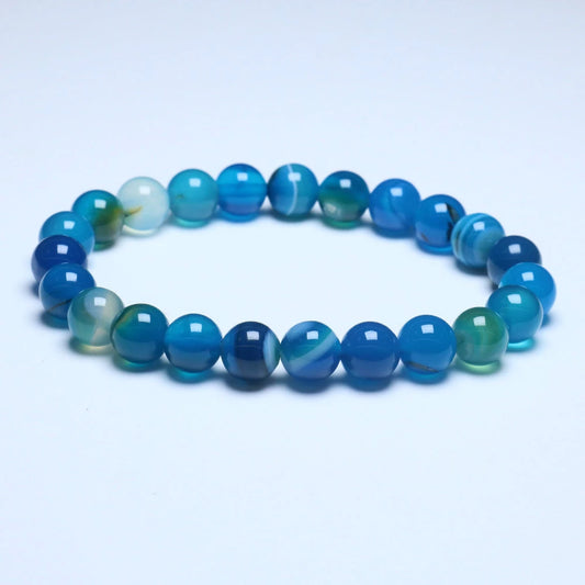 Bracelet spirituel, perles d'agate bleue, bijou en pierre naturelle