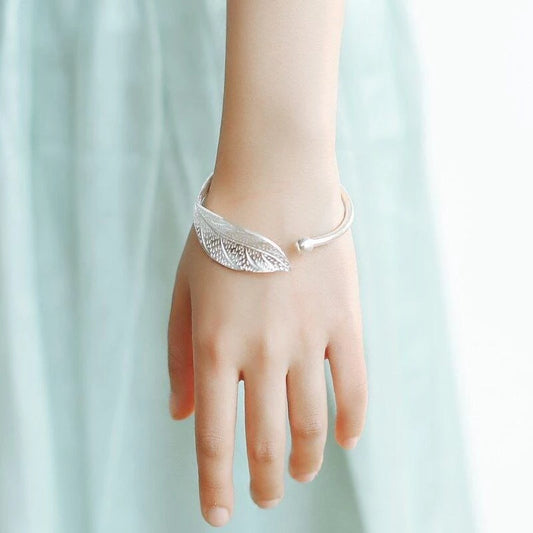 Bracelet Feuille, bijou plaqué argent