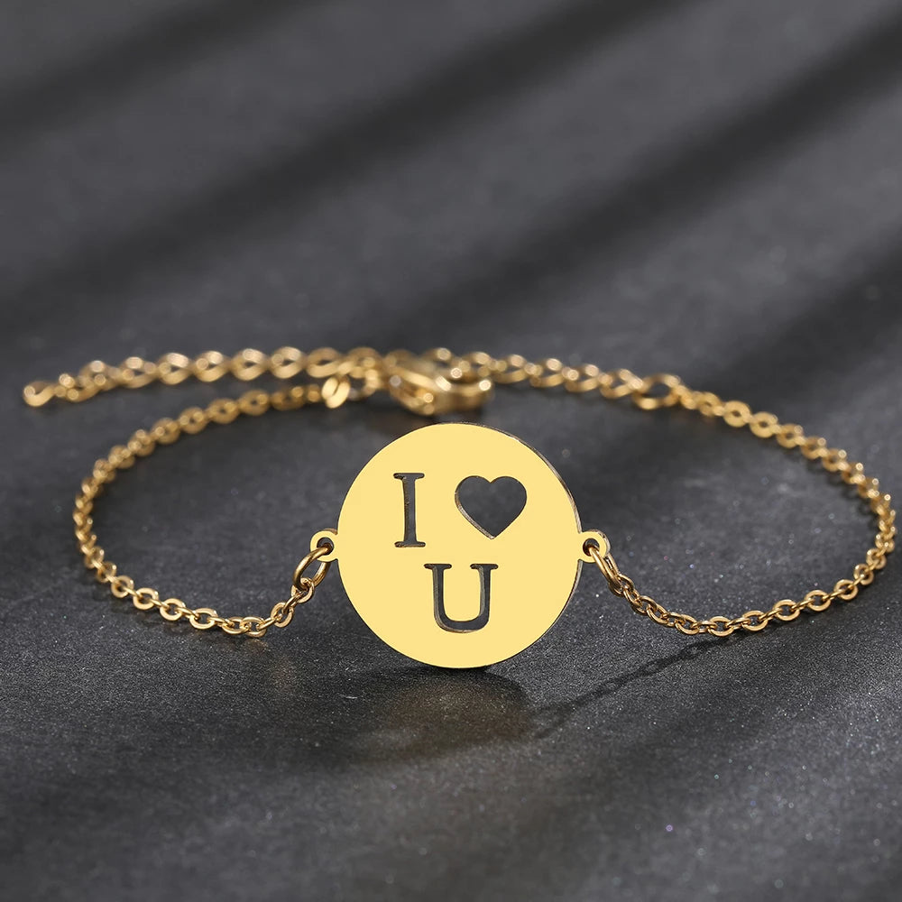 Bracelet I love you, bijou en acier inoxydable doré