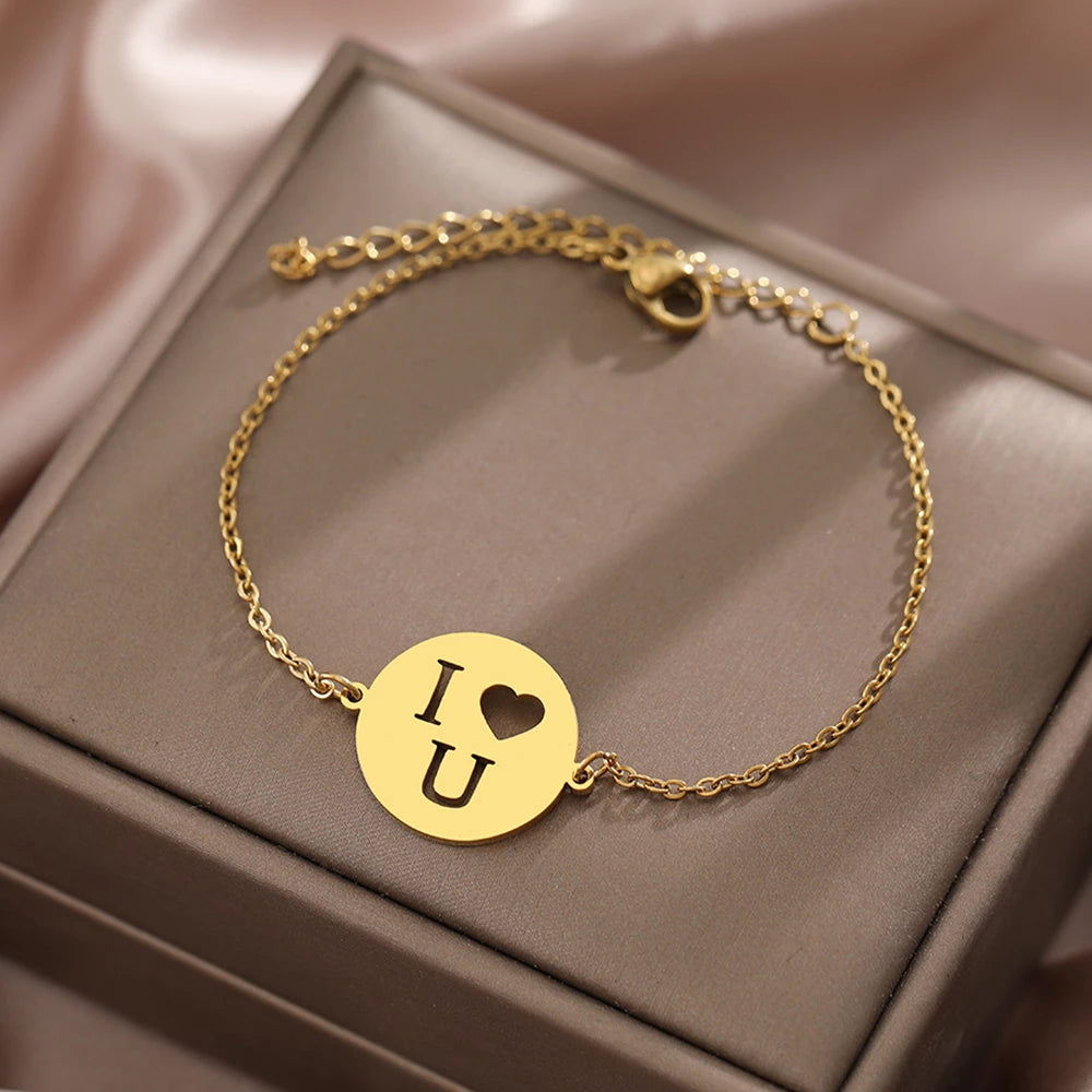 Bracelet I love you, bijou en acier inoxydable doré