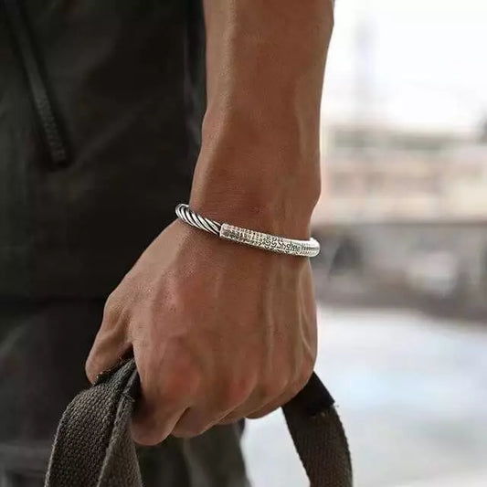 Bracelet avec signes exotiques, bijou pour hommes, bijou en plaqué argent