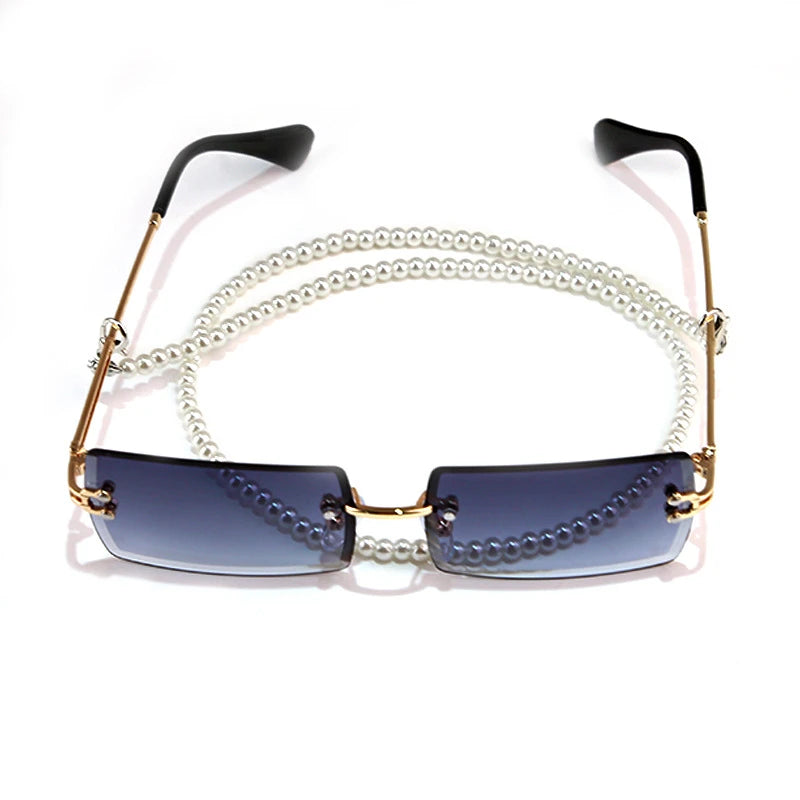 Chaîne de lunettes anti-glissante, 50 cm, perles beiges