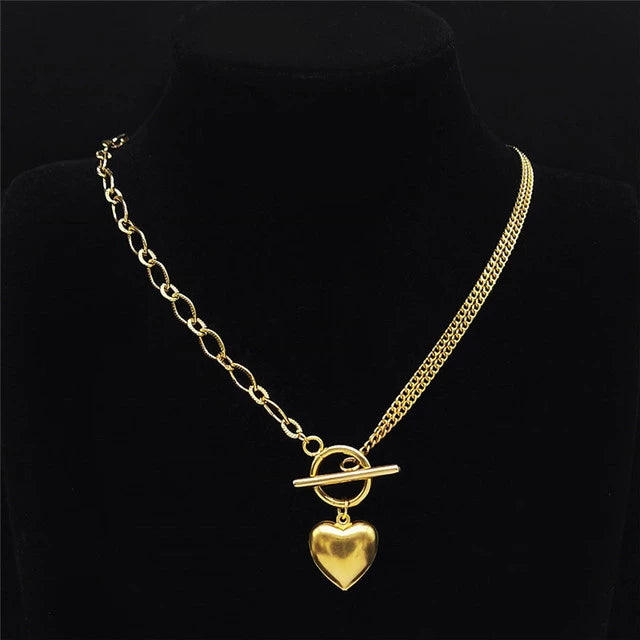 Collier tendance Coeur, bijou en acier inoxydable doré