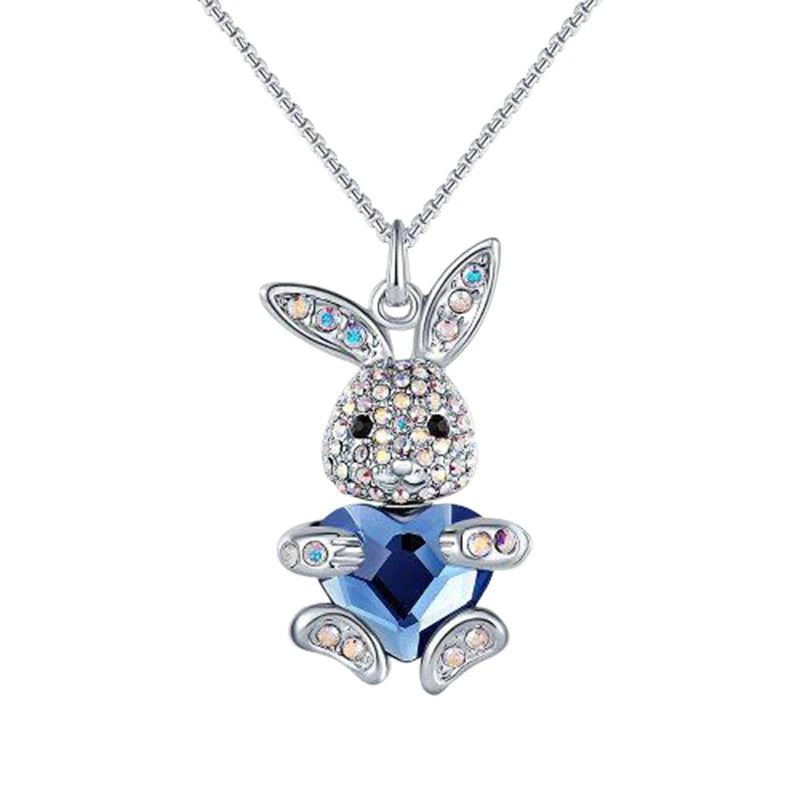 Collier Lapin avec zircons et charme en coeur, bijou en plaqué argent