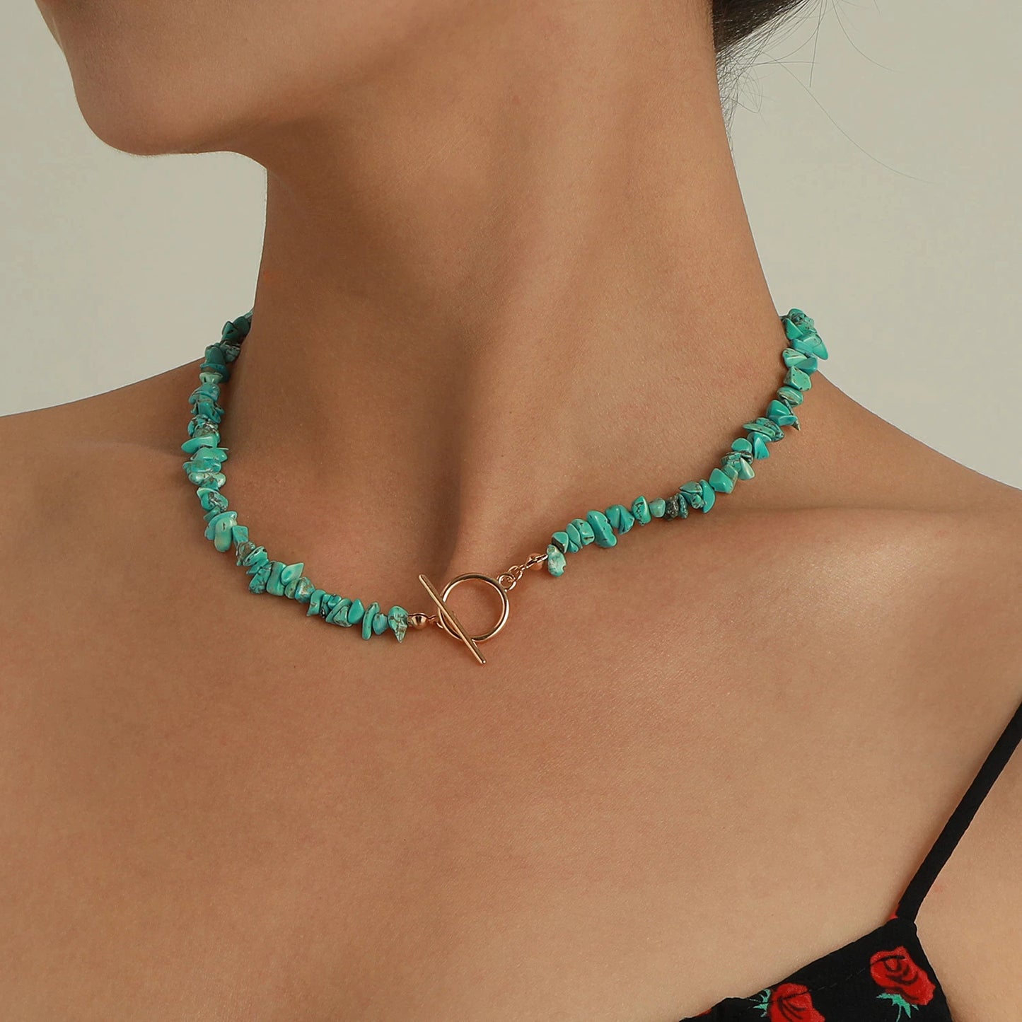 Collier de perles en Opale de corail turquoise, bijou en pierres naturelles