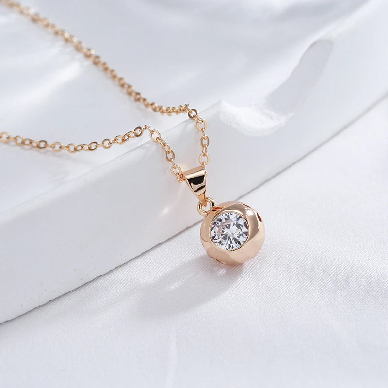 Collier Boule avec Zircon blanc, bijou en plaqué or rose