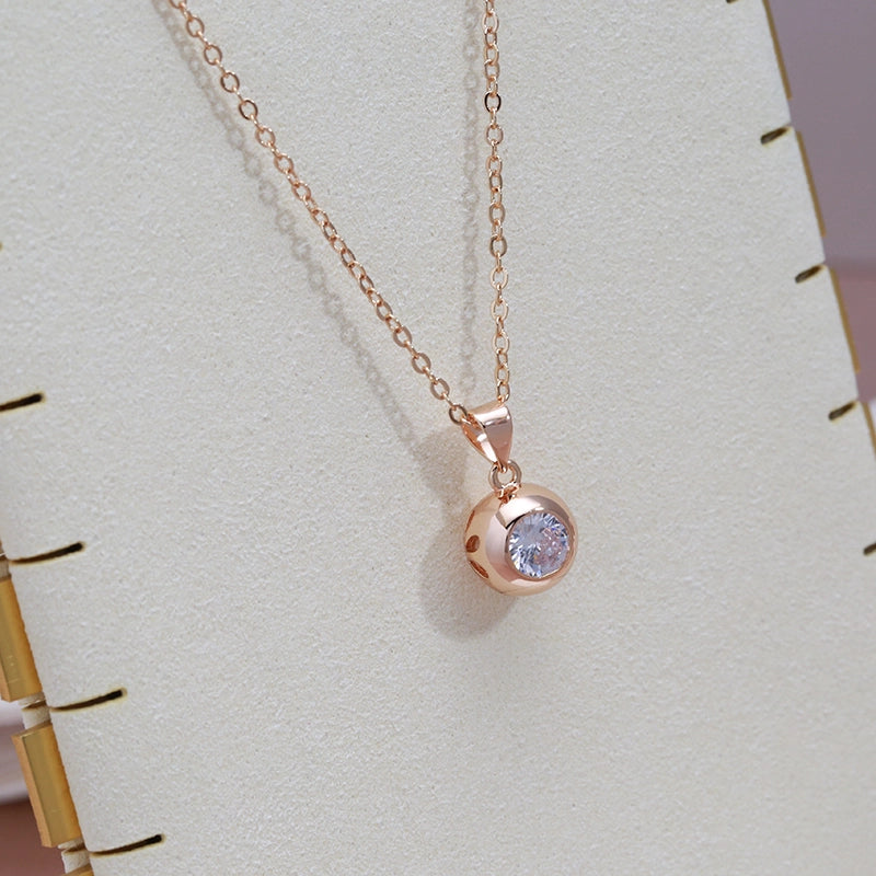 Collier Boule avec Zircon blanc, bijou en plaqué or rose