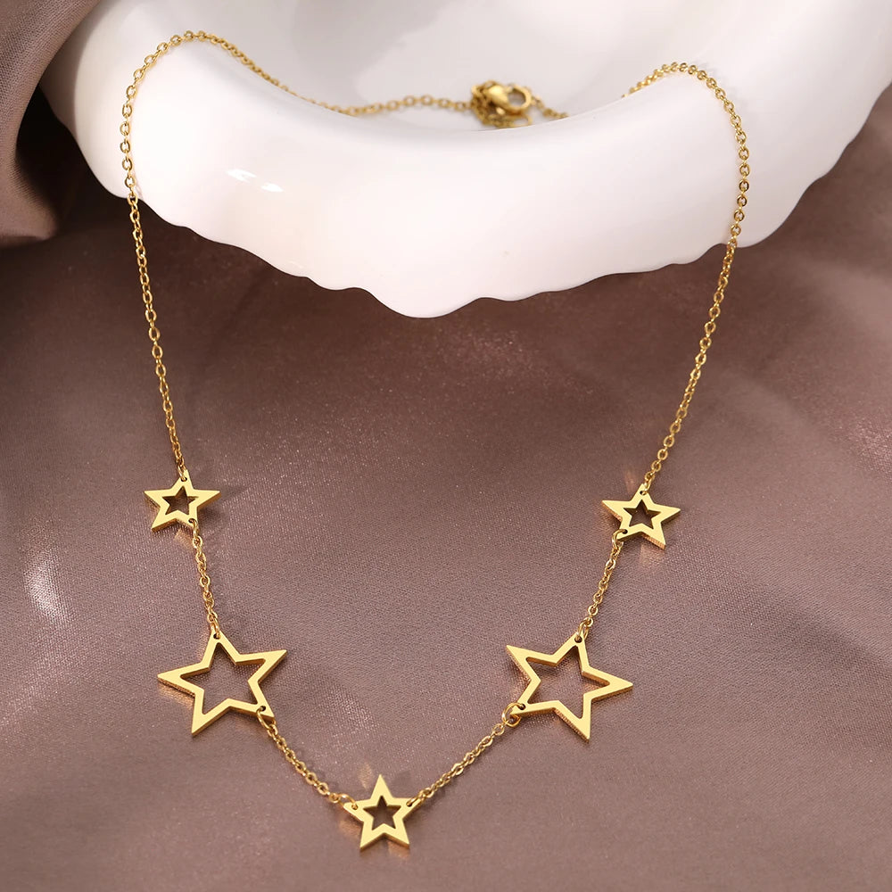 Collier Étoiles, bijou en acier inoxydable doré