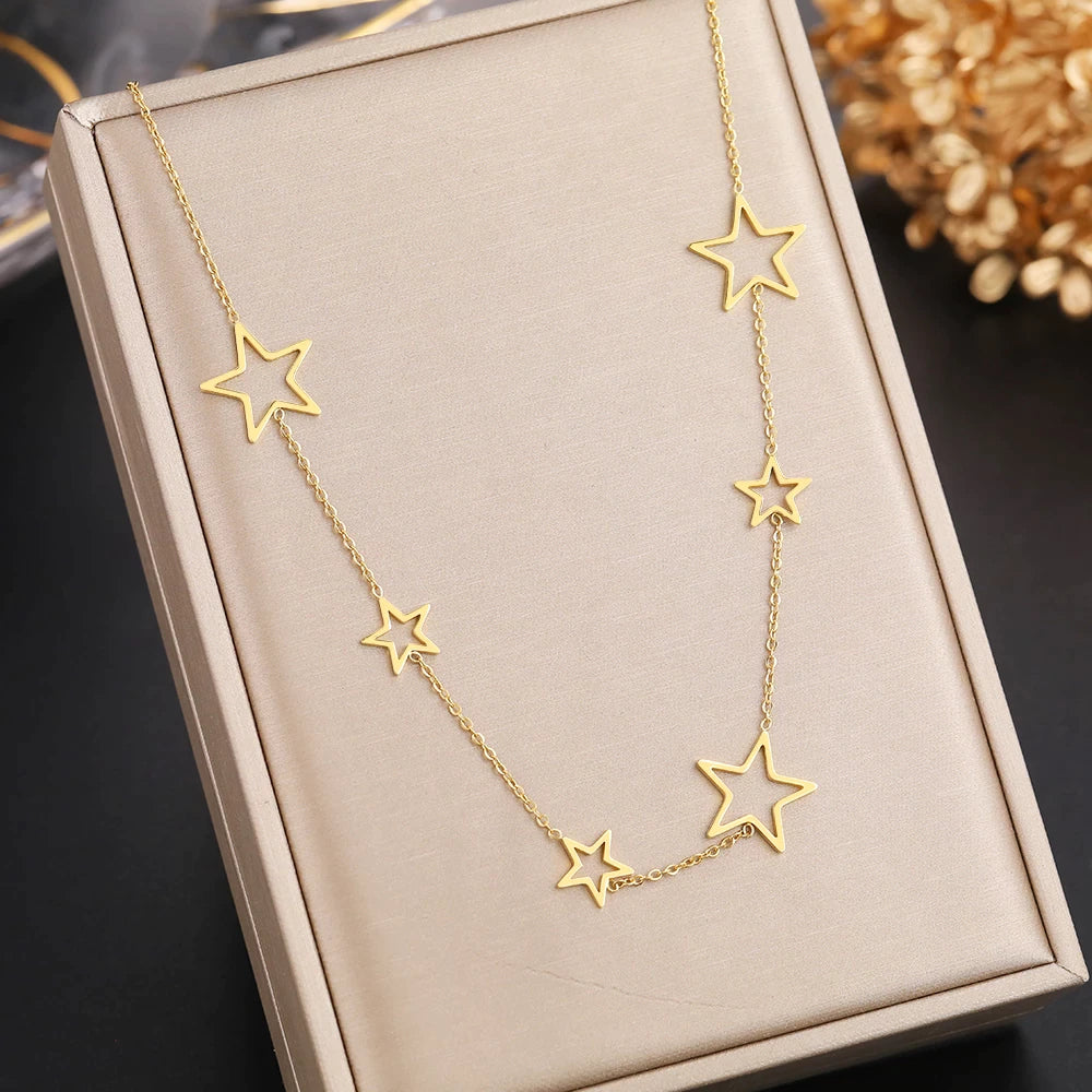 Collier Étoiles, bijou en acier inoxydable doré