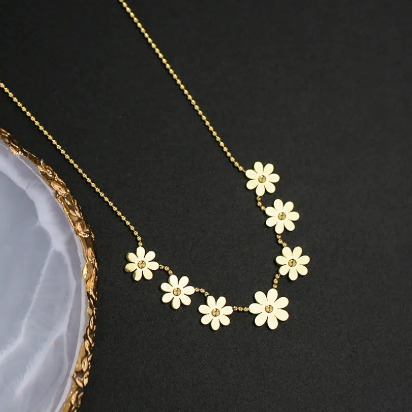 Collier Marguerites, bijou en acier inoxydable doré