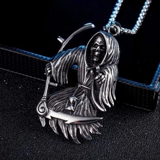 Collier "La Mort", démon avec faucille, bijou gothique 3D