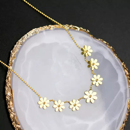 Collier Marguerites, bijou en acier inoxydable doré