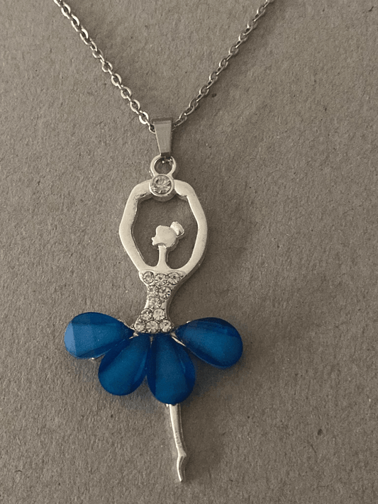 Collier pendentif Ballerine avec strass bleu foncé, bijou en acier inoxydable