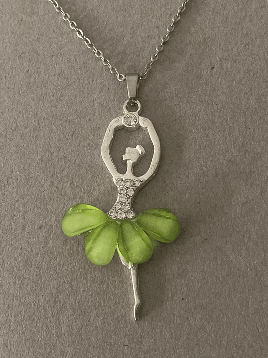 Collier pendentif Ballerine avec strass, vert clair, bijou en acier inoxydable