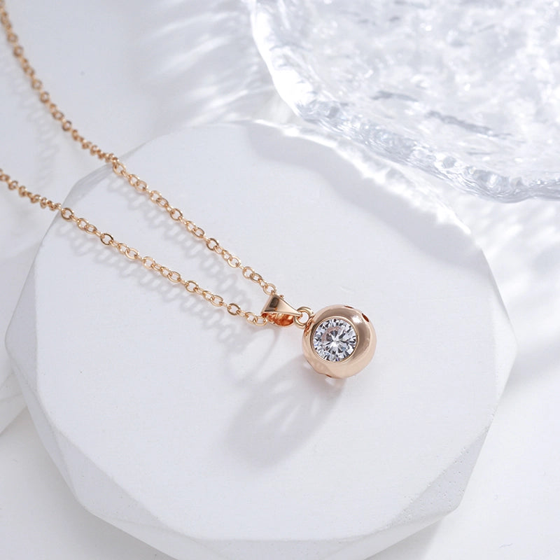 Collier Boule avec Zircon blanc, bijou en plaqué or rose