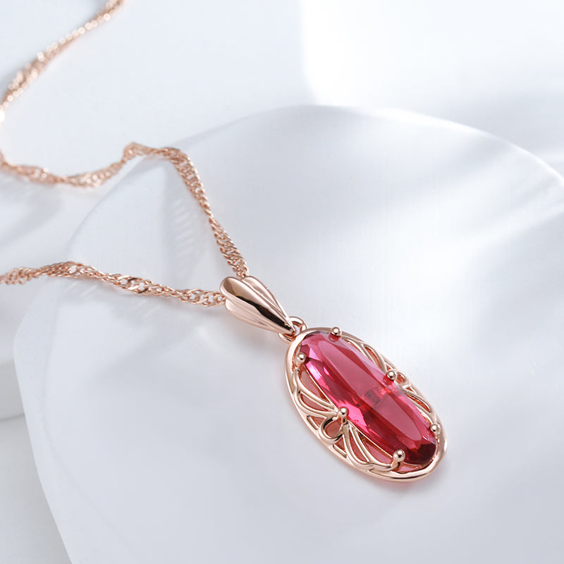 Collier Zircon rose foncé, bijou en plaqué or rose