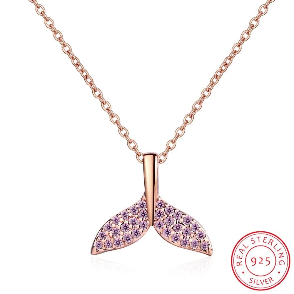 Collier Queue de Sirène, zircons mauves, bijou en argent 925